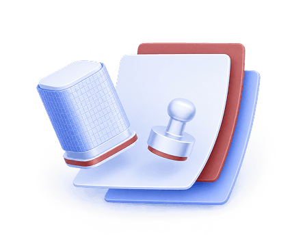 3D illustration of a certified document with a stamp