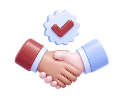 3D illustration of a handshake with a verified badge