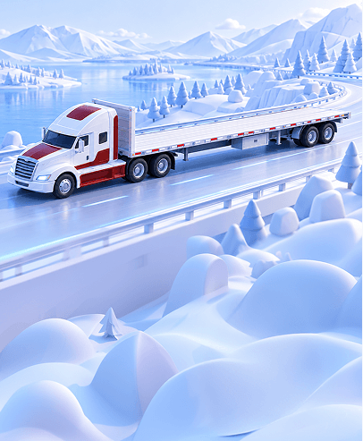 USCAN flatbed truck on a winter highway